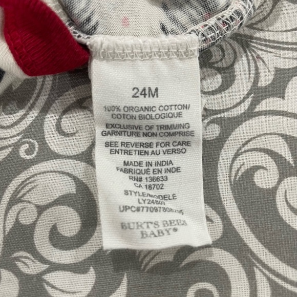 3 for $12 Burt's Bees Baby Cream and Red Leaf Print Bodysuit - Picture 4 of 4